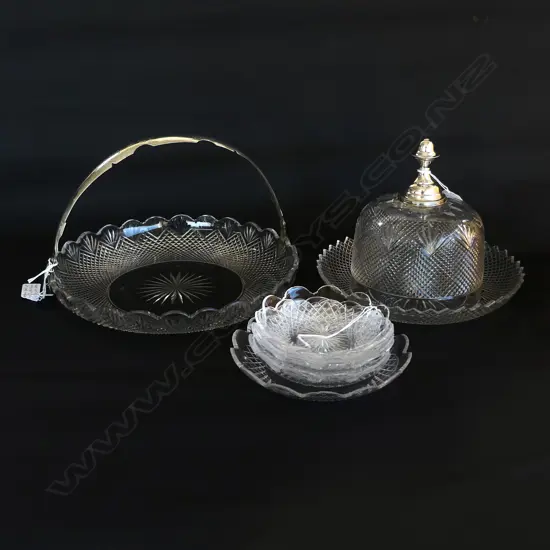 ANTIQUE DUTCH CRYSTAL HANDLED BOWL  833 SILVER FITTINGS COVERED BOWL 833 SIL FITTINGS & 7 MATCHING DISHES