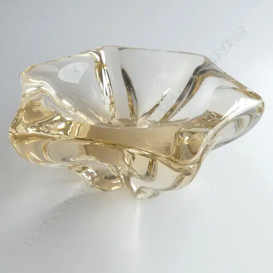 Pale amber Daum heavy glass hexagonal ashtray