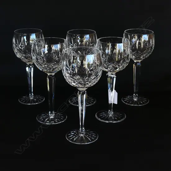 6 WATERFORD LISMORE HOCK GLASSES H.185mm