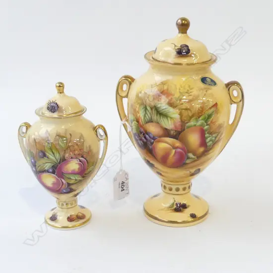 2 AYNSLEY ORCHARD GOLD LIDDED URNS H.220, 155mm