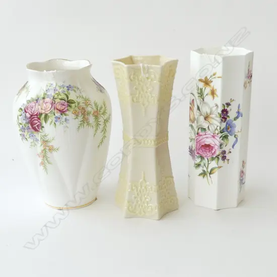 3 CHINA VASES BELLEEK WORCESTER AND ROYAL ALBERT H200mm