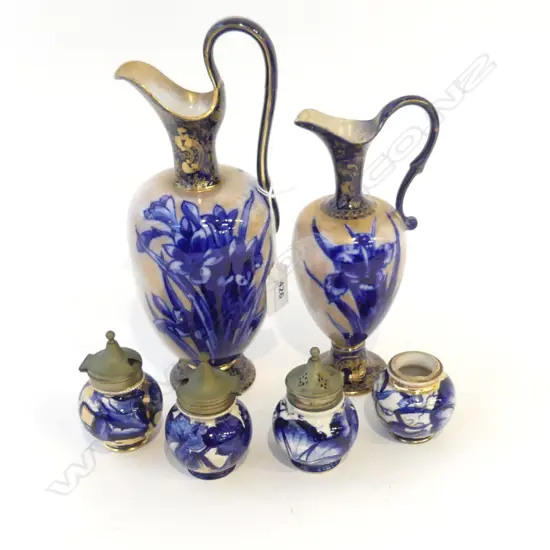 2 DOULTON BURSLEM IRIS JUGS H.260mm both repaired + 4 CONDIMENTS 