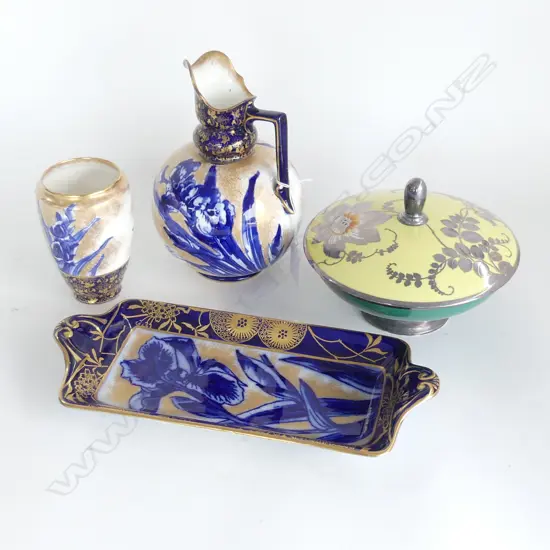 3 PCES DOULTON BURSLEM IRIS; JUG H.190mm, VASE & TRAY W.285mm + ROSENTHAL LIDDED LUSTRE DISH 160mm dia CHIP 
