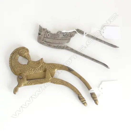 2 VINTAGE BETEL NUT / TOBACCO CUTTERS  L160MM