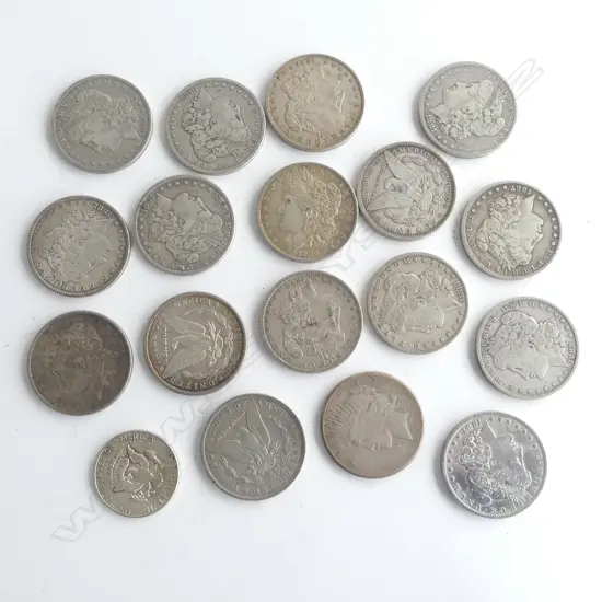 16 x 1870's 1880's 1890's etc USA MORGAN SILVER DOLLAR COINS + 2 OTHERS