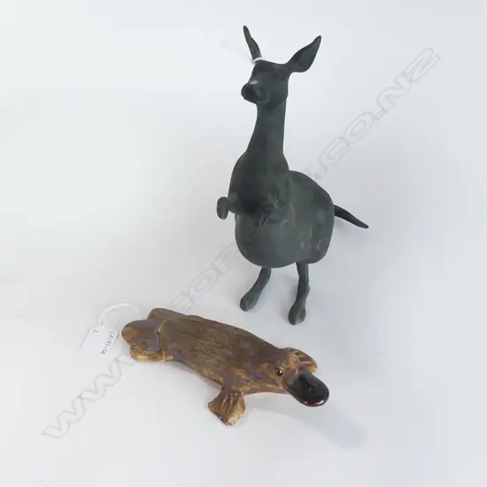 POTTERY  PLATYPUS & METAL  KANGAROO SCULPTURE,H.250MM