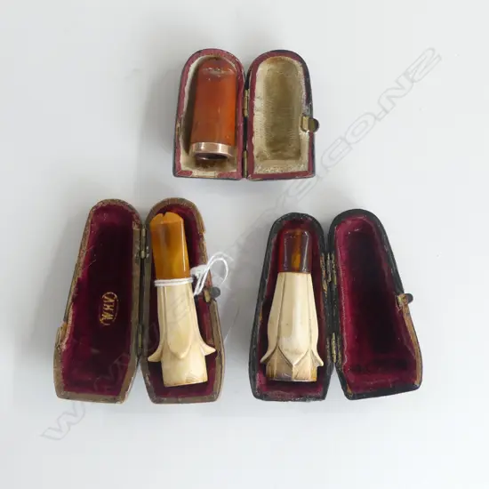 X3 MEERSCHAUM & AMBER CASED CIGAR HOLDERS 80MM LONGEST