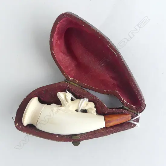 CASED MEERSCHUAM DOG CIGAR HOLDER LATER MOUTH PC L80MM