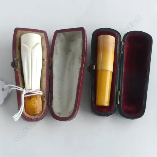 X2 MEERSCHAUM & AMBER  CASED CIGAR HOLDERS L80MM