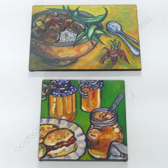 2 FRANDA ZONDAGH ARTWORKS, 'FINE DINING 1 & 2' OIL ON CANVAS 300x300 / 300x420mm