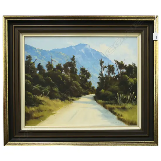 RICHARD FRANKLYN 'HOLLYFORD RD SOUTHERN LAKES NZ' OIL ON BOARD '79 395x500mm