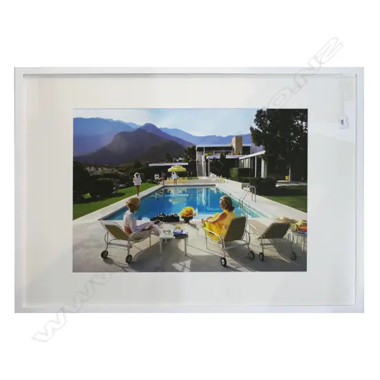 SLIM AARONS PRINT 'POOLSIDE GOSSIP' 410x585mm (595 x 840mm overall)