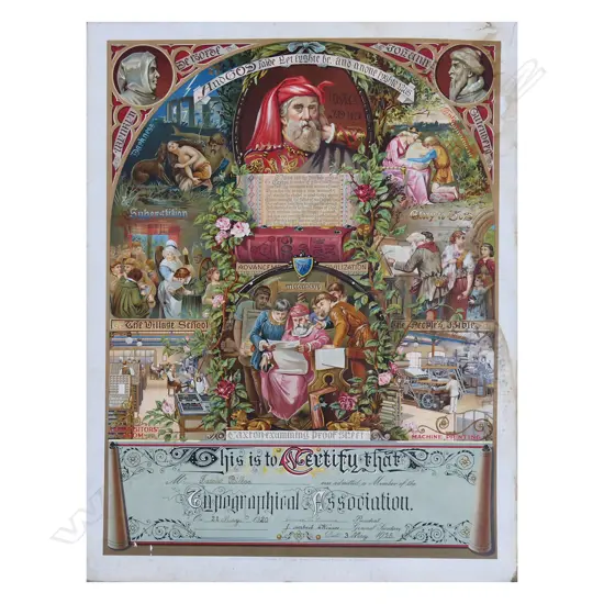 1926 TYPOGRAPHICAL ASSOCIATION ENGLAND LARGE CERTIFICATE ON BOARD SOME MARKS, L.710MM W.540MM