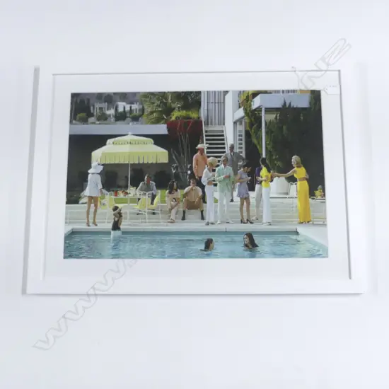 SLIM AARONS PRINT, POOLSIDE PARTY (1970) 395x595mm