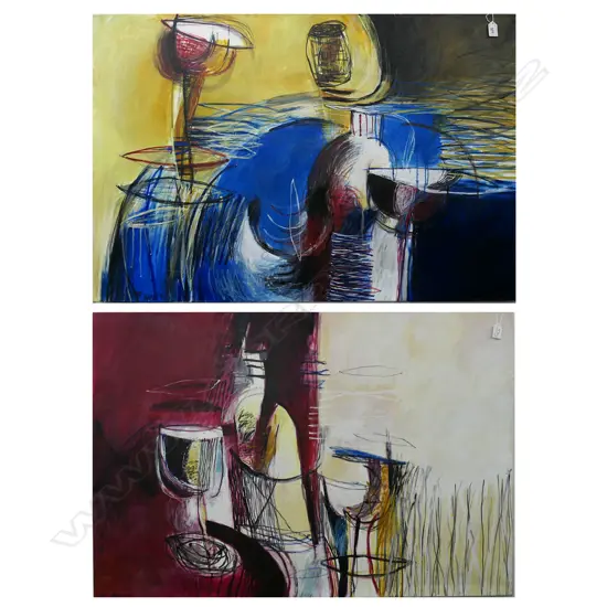 2 NAT WARD ACRYLIC ON CANVAS ABSTRACT WINE THEMED H 700 MM