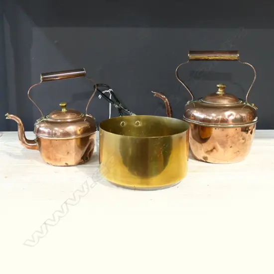 2 COPPER KETTLES + SAUCE PAN 135mm dia