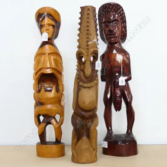 3 PACIFIC ISLAND WOOD FIGURE CARVINGS H600MM