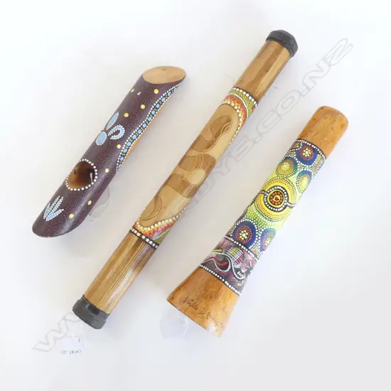 1  ABORIGINAL DIDGERIDOO  & STICK AND 1  RAIN STICK, LONGEST 50MM