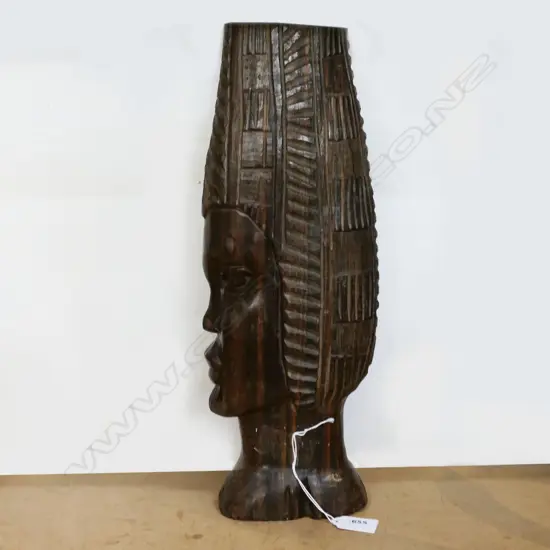 HEAVY CARVED WOODEN AFRICAN HEAD H.390mm