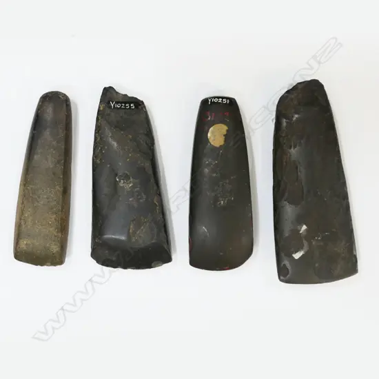 4 QUADRANGULAR ADZES, ALL Y REGISTERED L.170mm Must be a registered collector to bid