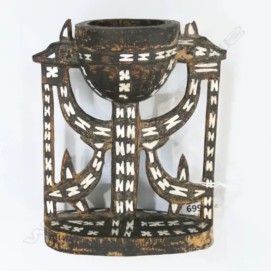 CEROMONIAL INLAID FIGURAL BOWL, H.170MM