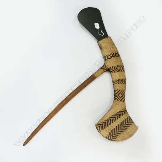PNG Mount Hagen WOOD HAFTED STONE HEADED AXE L770MM with decorative plaited binding