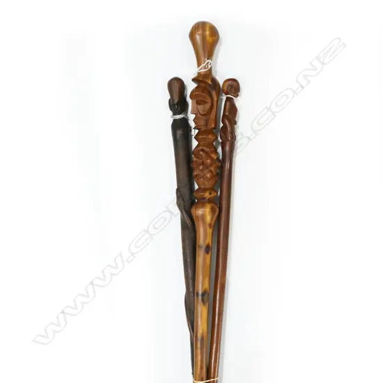 3 AFRICAN HARDWOOD CARVED WALKINGSTICKS 990MM TALLEST