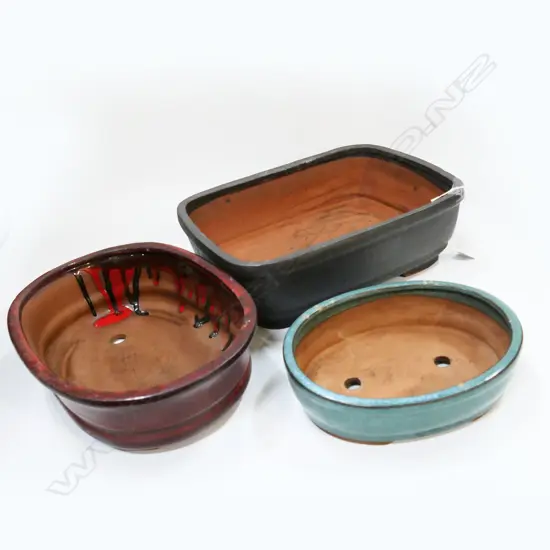 3 CERAMIC BONSAI PLANTERS W.310mm