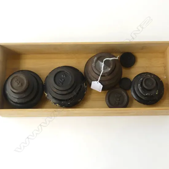 NINETEEN CAST IRON WEIGHTS FOR SCALES 1OZ - 2LB