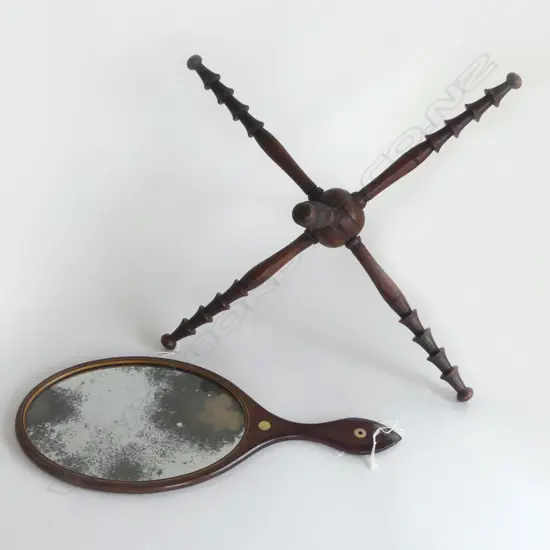 GEO HAND MIRROR C1820 L340MM & GEO BOWL STAND TURNED WOOD H240MM