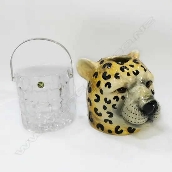 RESIN LEOPARD VASE & HOYA CRYSTAL ICE BUCKET H.125mm