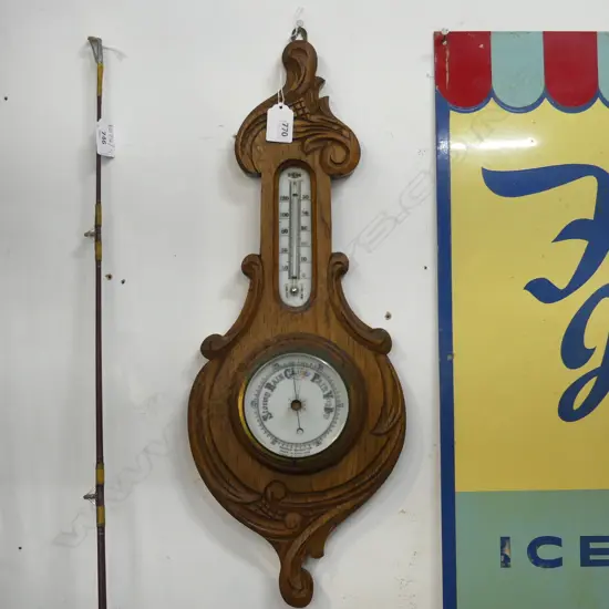 EDWARDIAN OAK ANEROID BAROMETER L530MM