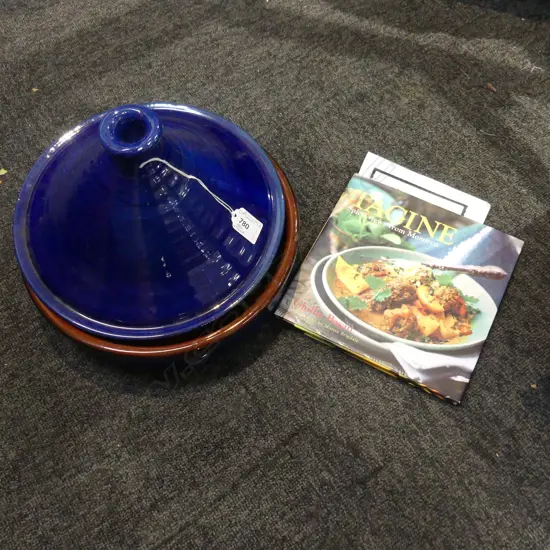 BLUE GLAZED TAGINE 285mm dia + RECIPE BOOK