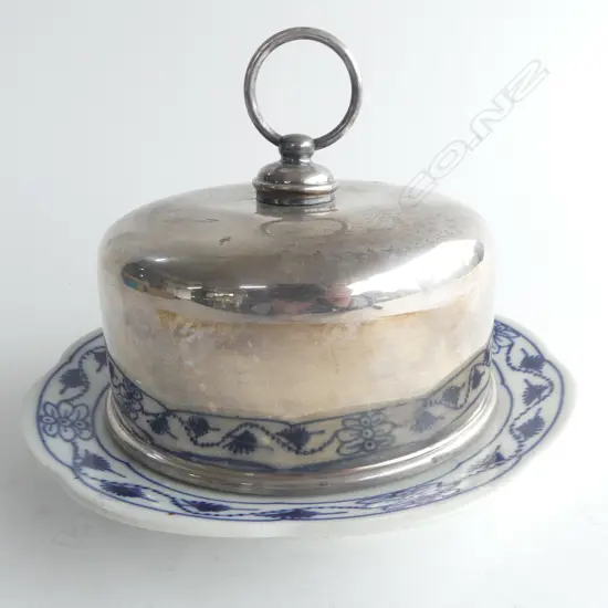 SILVER PLATE AND CHINA CHEESE/BUTTER DISH