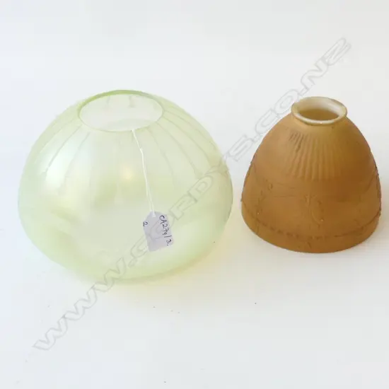 2 ANTIQUE LIGHT FITTINGS, VASELINE GLASS & OTHER 200mm dia