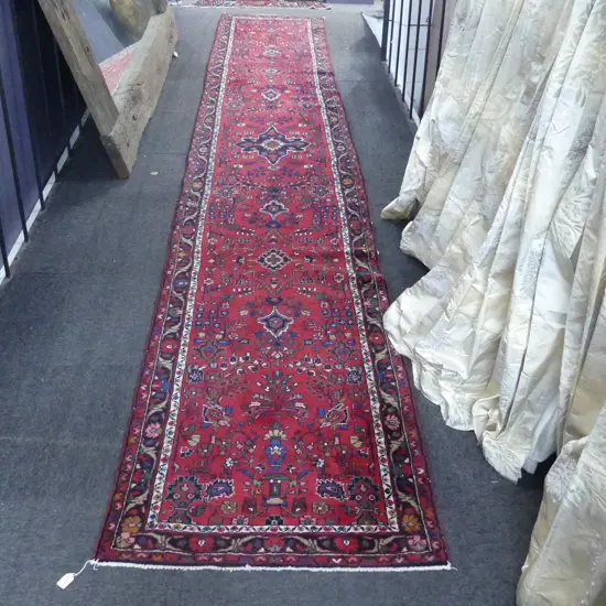 PERSIAN HAND KNOTTED RUNNER REDS AND BLUES L4660mm W830mm