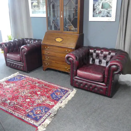 PR DARK MAROON LEATHER CHESTERFIELD ARMCHAIRS 1000x900x700mm