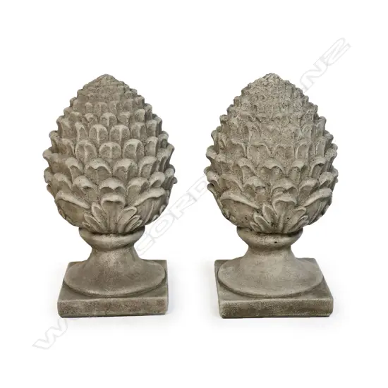 A pair of cast concrete pineapple garden finials,