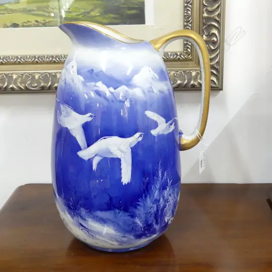 LG ANTIQUE BLUE JUG w. GILT HANDLE H.340mm