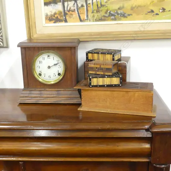 5 WOODEN BOXES (2 QUILL AF) + MANTLE CLOCK H.250mm (Key Included)