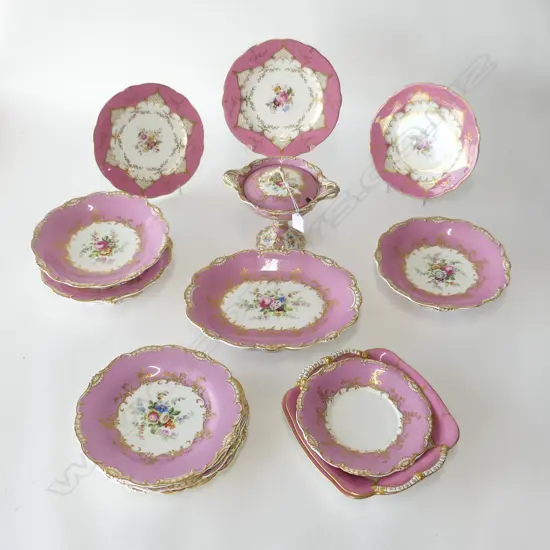15PCE 19thC HAND PAINTED PINK DESERT SET...