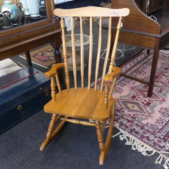 NZ rimu hand crafted rocking chair late 20thC