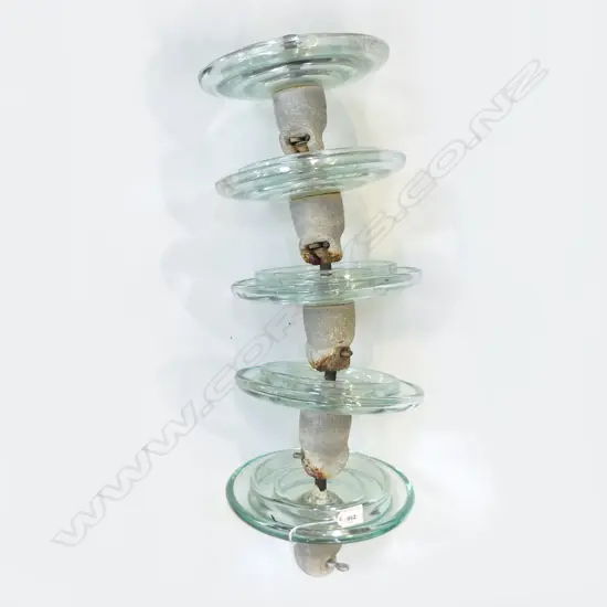 VINTAGE GLASS ELECTRICAL INSULATOR STING w. 5 DISKS L.700mm