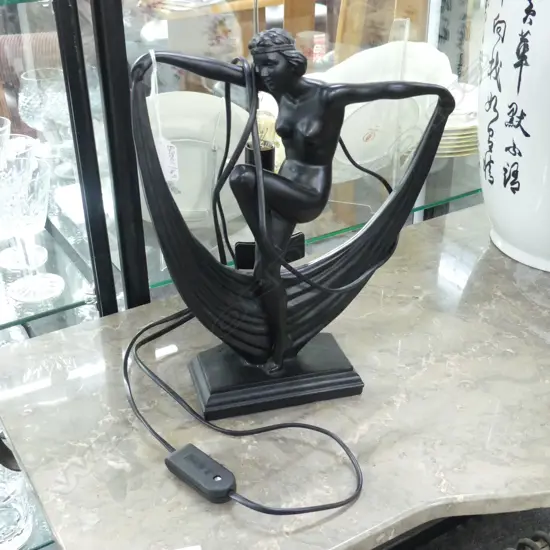DECO STYLE BLACK RESIN NUDE FIGURE LAMP H.340mm
