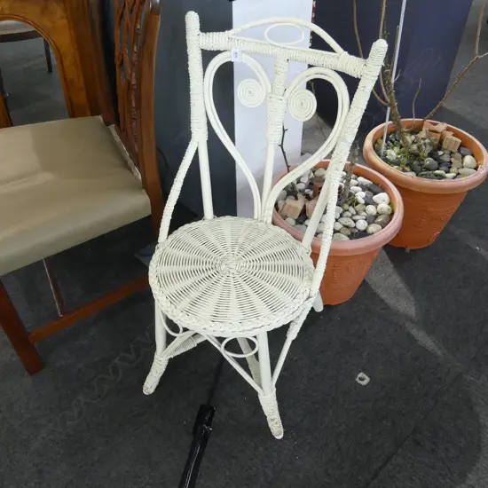 WHITE PAINTED CANED CHAIR