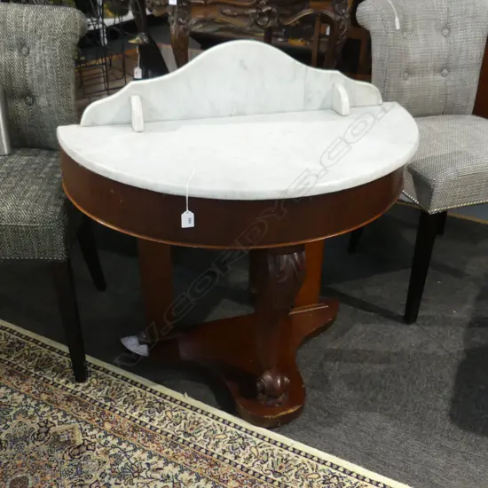 VICTORIAN MARBLE TOPPED DEMI LUNE TABLE 900x450mm