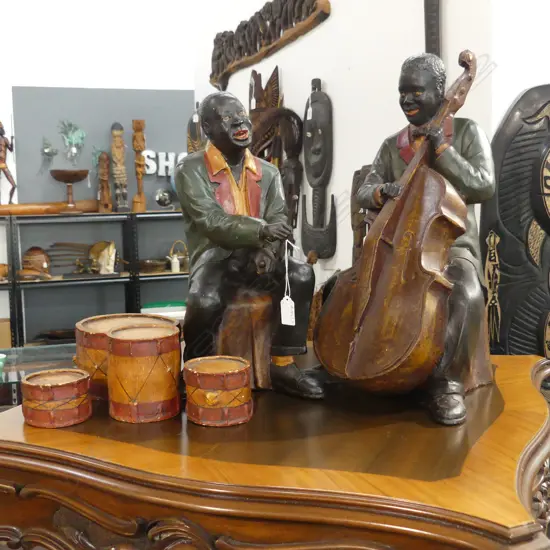 2 RESIN JAZZ MUSICIANS; DRUMMER & CELLIST H.460mm