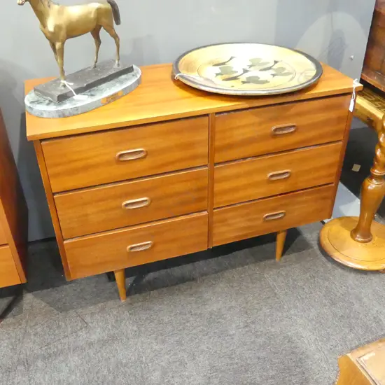 RETRO MAHOGANY VENEER 6 DRAWER CHEST 975x395x715mm