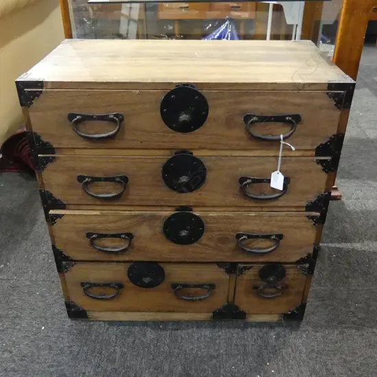 VINTAGE SM JAPANESE WOODEN TANSU/COLLECTOR'S CHEST 5-DRAWER - 555 X 305 X 580MM