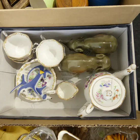 14 PCE ROYAL ALBERT NOSEGAY TEA SET + 4 ROYAL DUX ANIMALS